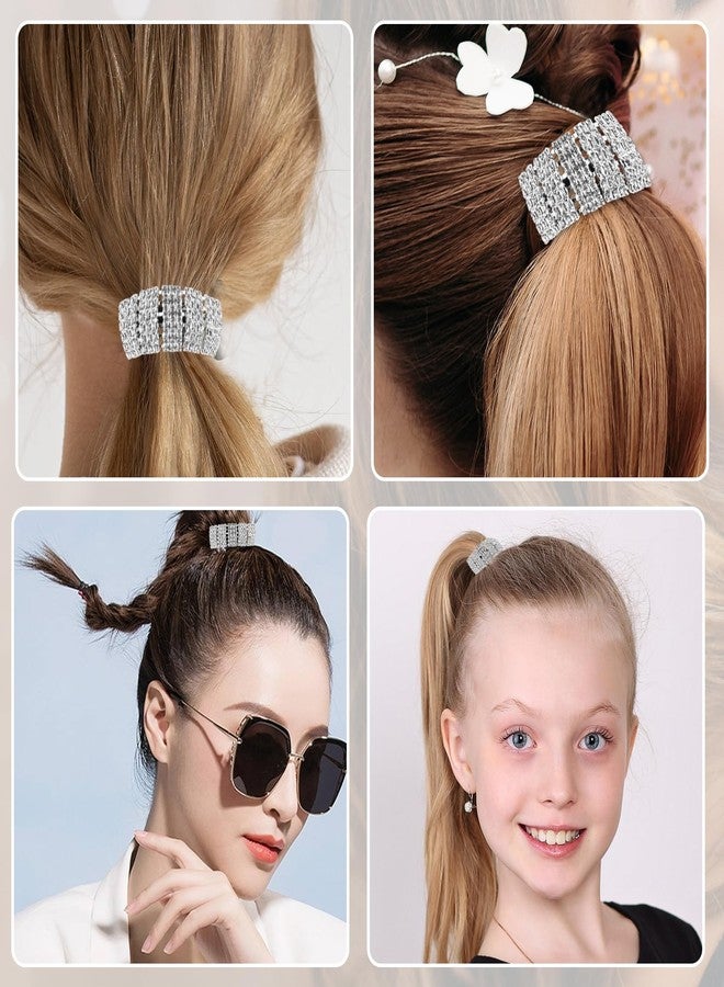 Bremorou 2 Pcs Sparkly Rhinestone Ponytail Holders - Crystal Scrunchies, Fancy Headband Hair Accessories for Thin/Thick Hair Women Girls, Silver - Image 5